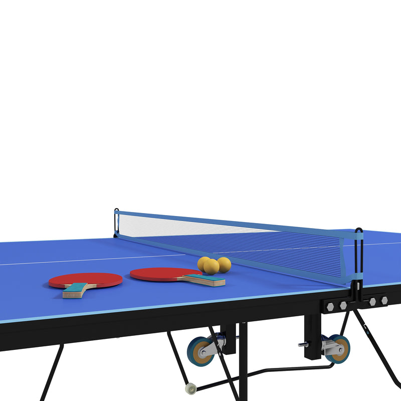 SPORTNOW 9FT Folding Tennis Table, with 8 Wheels, for Indoor Use, Blue AOSOM