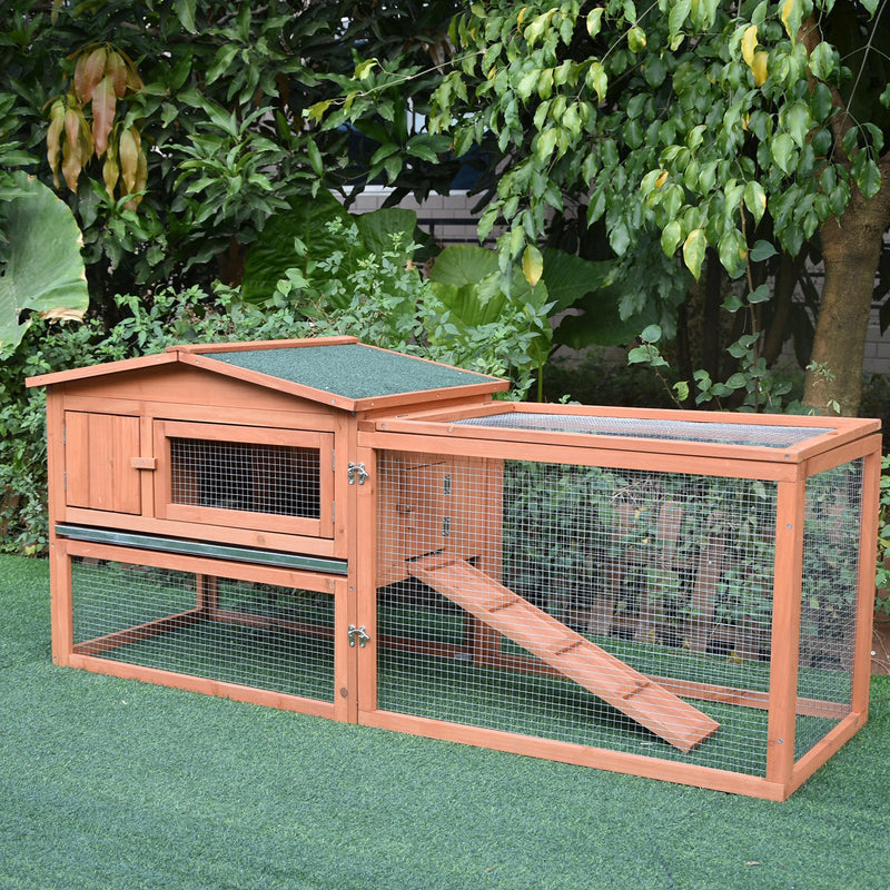 2 Tier Wooden Guinea Pig Hutch With Ramp Ideal For Outdoor Use, Natural Wood Colour