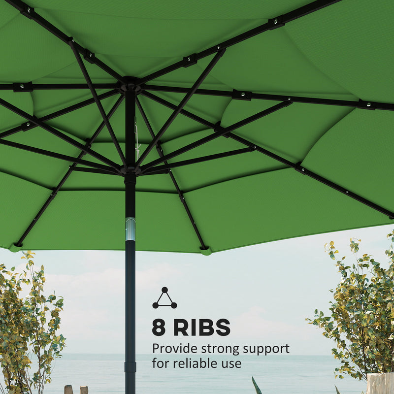 Garden Parasol with Adjustable Tilt and Three-Tier Ventilated Canopy for Cool Shade Green Outsunny