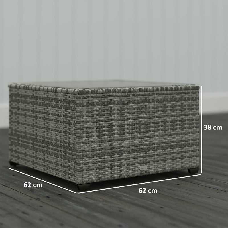 Light Grey Rattan Side Table with Glass Top 62 x 62 cm by Outsunny