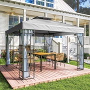 3x3m Garden Gazebo with Mesh Netting for Shaded Outdoor Entertaining, Light Grey Outsunny