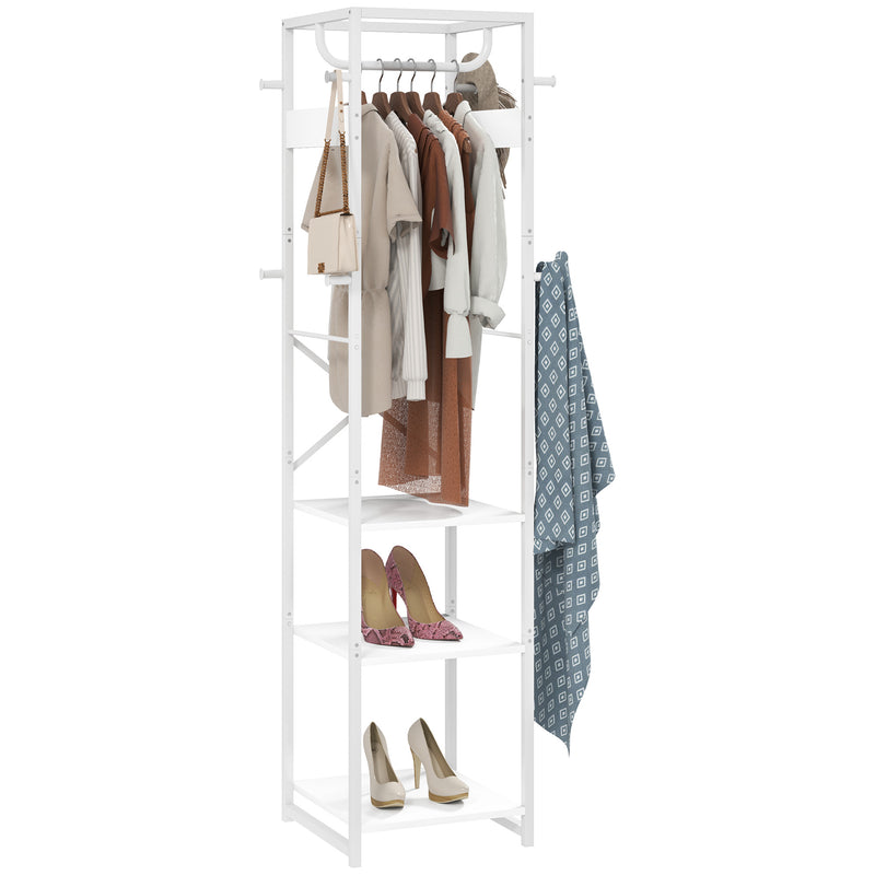 White Multi Storage Clothes Rail With Shelves And Hanging Space