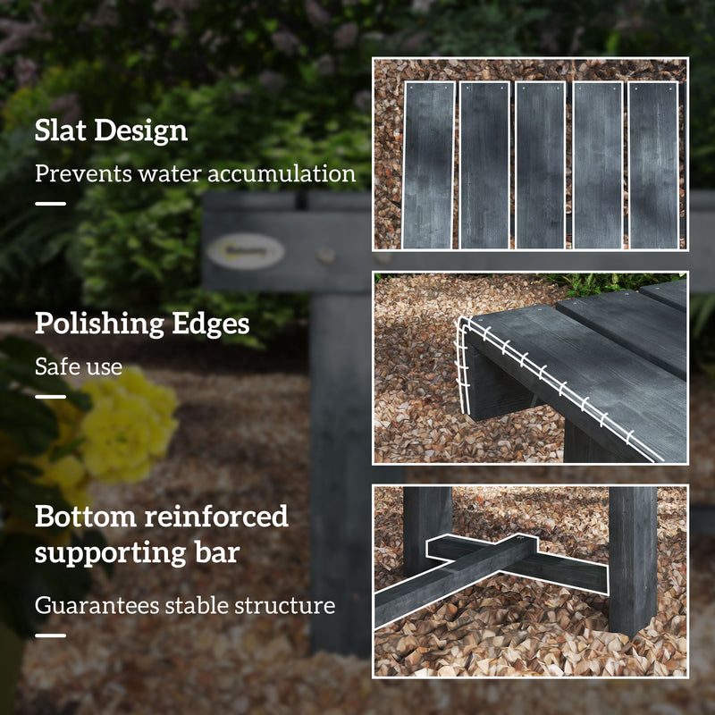2 Seater Wooden Garden Bench With Slatted Backrest For Outdoor Relaxing, Grey AOSOM