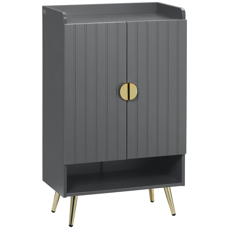 Narrow Shoe Cabinet for Hallway Storage with Adjustable Shelves and Top Tray Grey