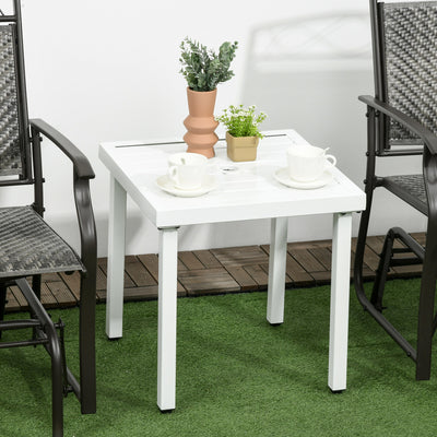 Outdoor Side Table with Parasol Hole for Small Gardens and Patios White Outsunny