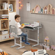 Adjustable Kids Study Desk and Chair Set with Storage Drawer and Hook, Grey