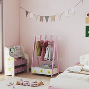 Kids Clothing Rail with Hangers and Storage Shelf Star Design for Bedroom Ages 3 to 6 Pink AOSOM