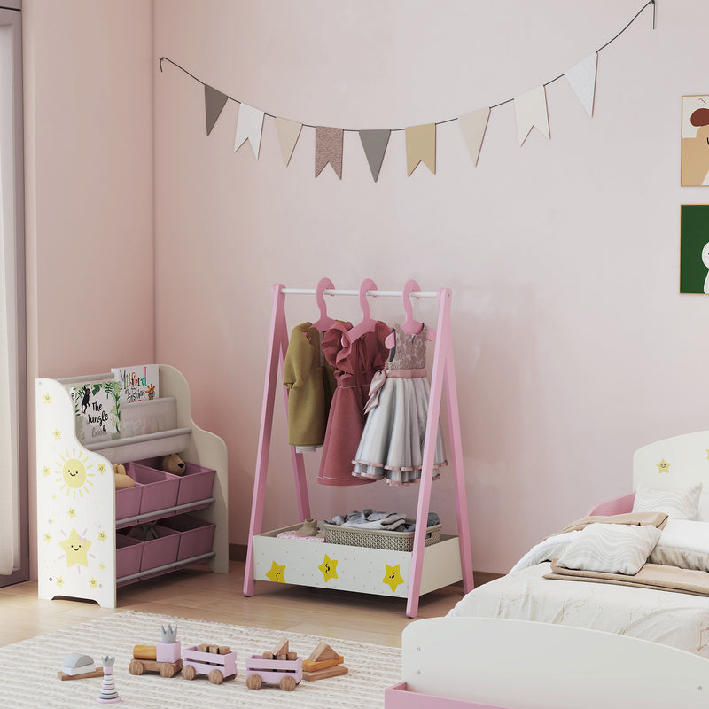 Kids Clothing Rail with Hangers and Storage Shelf Star Design for Bedroom Ages 3 to 6 Pink AOSOM