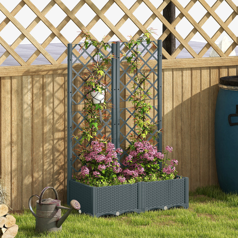 Raised Garden Bed with Trellis and Water Reservoir for Climbing Plants and Veggies Grey Outsunny