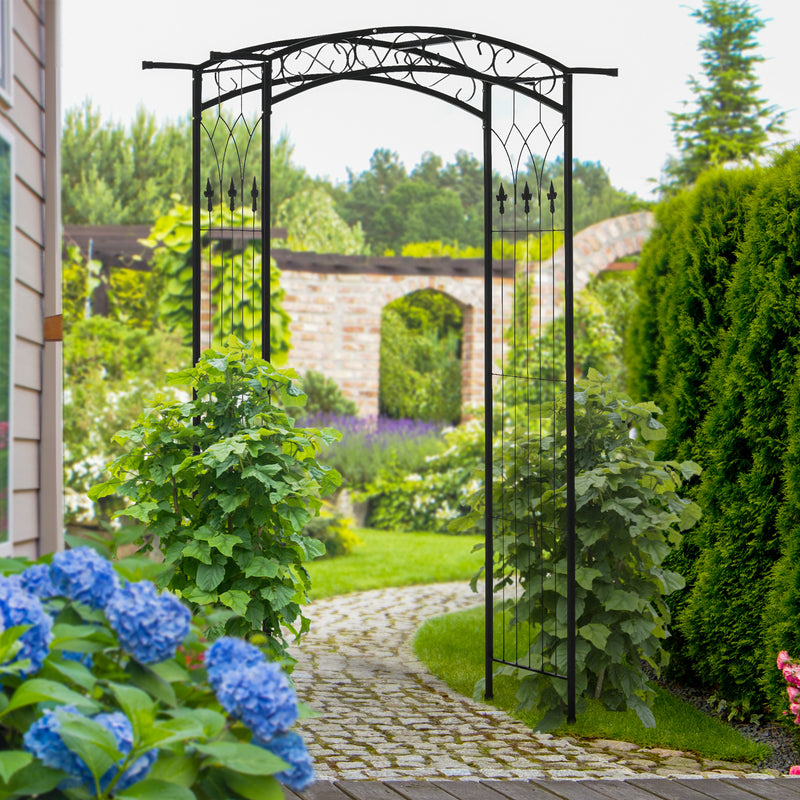 Metal Garden Arch for Climbing Plants and Flowers Outdoor Entryway Structure Black Outsunny