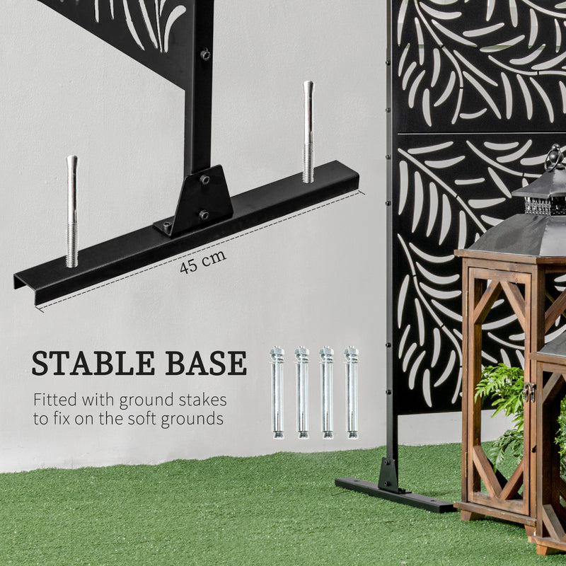 Black Metal Garden Privacy Screen with Stand 6.5ft Decorative Panel for Patio or Pool