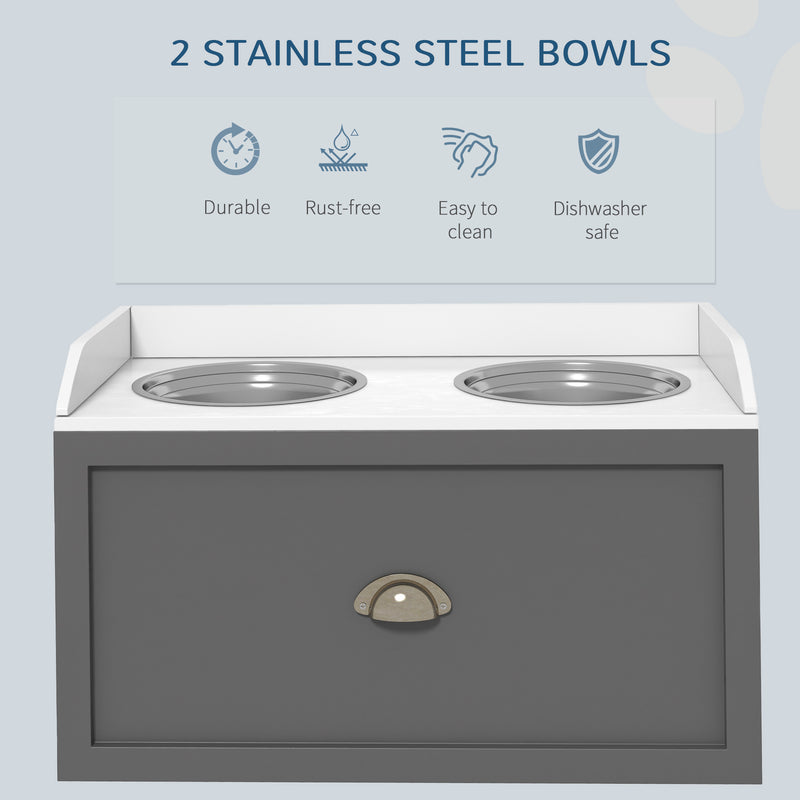 Stainless Steel Raised Dog Bowls With Storage Drawer For Large Breeds, Grey