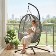 Hanging Egg Chair with Stand, Cushion & Headrest For Garden, Patio & Balcony Outsunny
