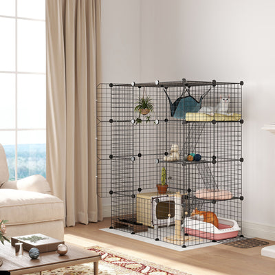 Large 4 Tier DIY Cat Cage with Hammock Ramps and 5 Doors for Indoor Use by PawHut