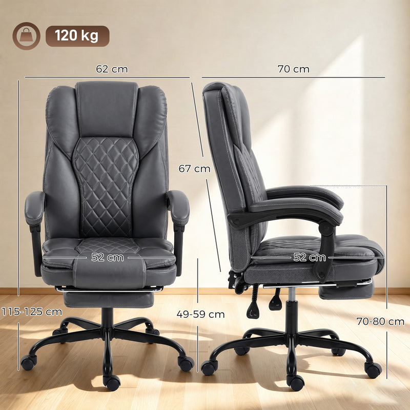 Reclining Office Chair with Adjustable Height and Footrest for Comfortable Home Working Grey Black Homcom