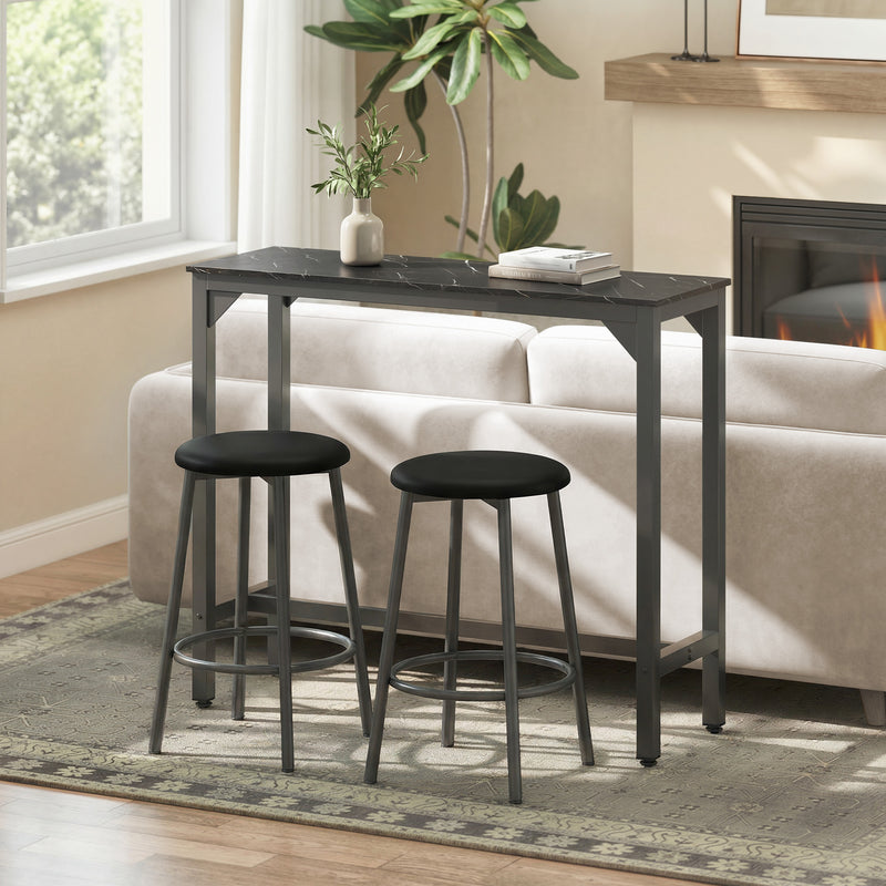 Bar Table for Small Spaces with Easy Clean Marble Effect Top Black Marble Effect AOSOM