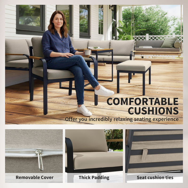 7 Piece Garden Furniture Set for Outdoor Relaxing with Cushions, Khaki & Dark Grey