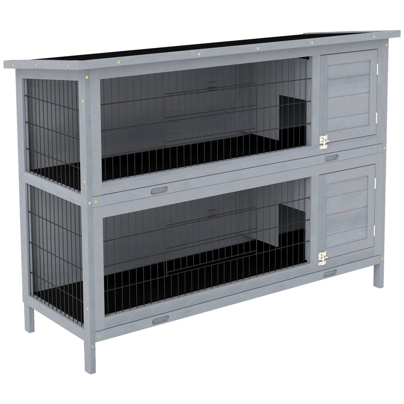 Grey Wooden Rabbit Hutch Outdoor Guinea Pig Cage with No-Leak Trays and Divider by PawHut