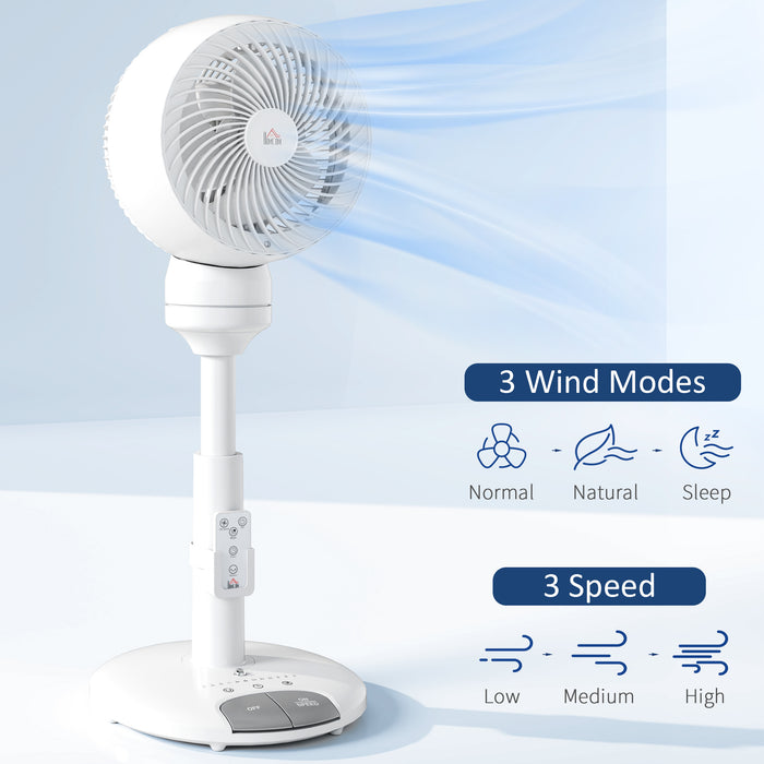White 9 Inch Air Circulator Fan With 3 Speeds Remote Control and Adjustable Height by HOMCOM