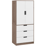 Two Door Wardrobe with Drawers for Bedroom Storage, White and Brown by HOMCOM