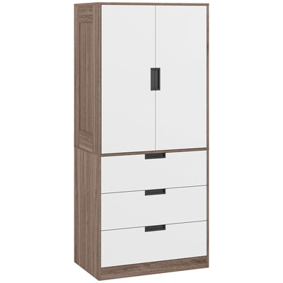 Two Door Wardrobe with Drawers for Bedroom Storage, White and Brown by HOMCOM