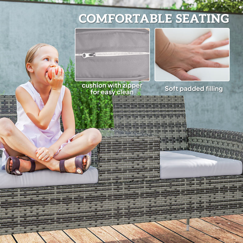 Charcoal Grey Two Seater Rattan Garden Chair with Middle Table for Garden or Patio by Outsunny