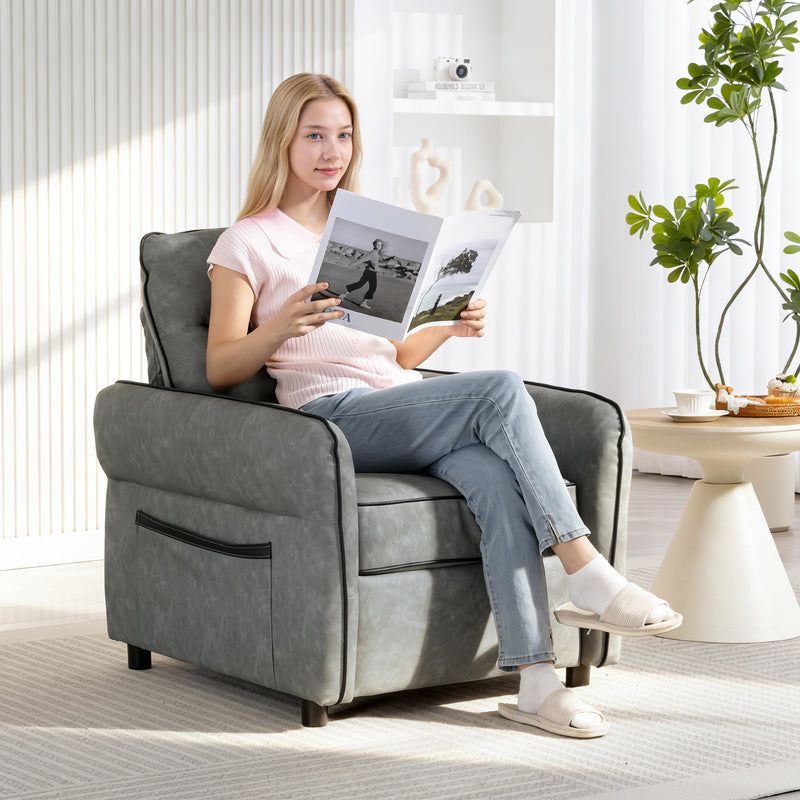 Faux Leather Accent Armchair With Padded Seat For Living Room Or Bedroom Grey AOSOM