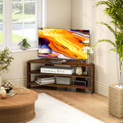 Rustic Brown Corner TV Stand for 47 Inch TV with Open Shelves for Storage and Display