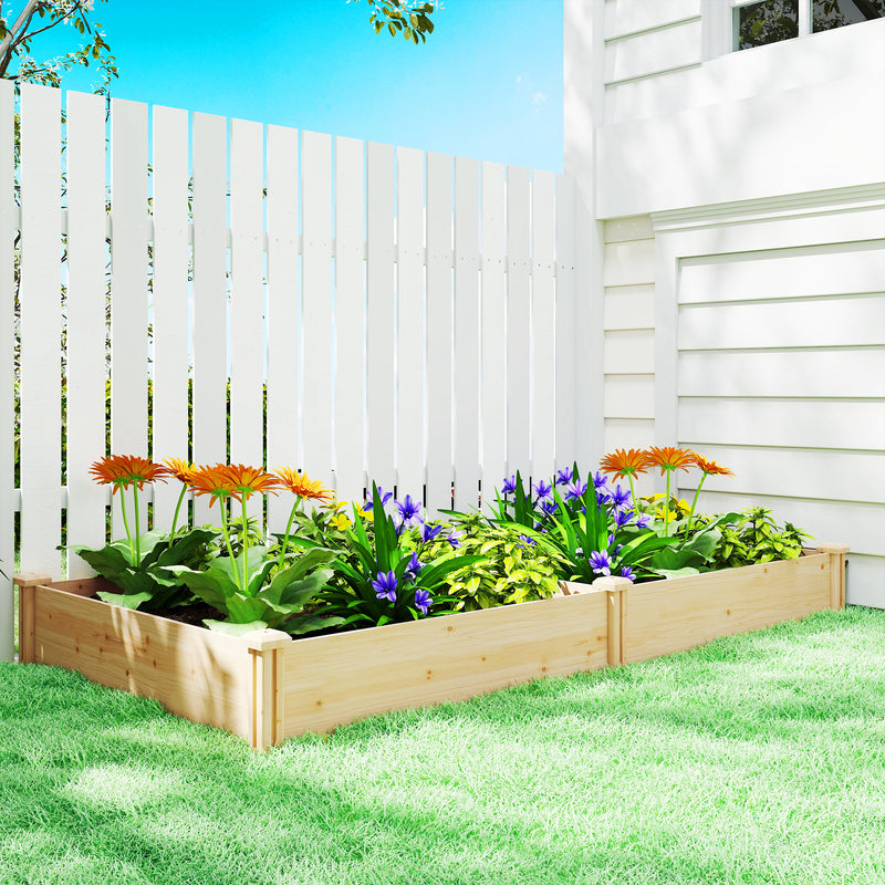 Raised Wooden Garden Planter Box With Divider For Vegetables Herbs And Flowers Natural AOSOM