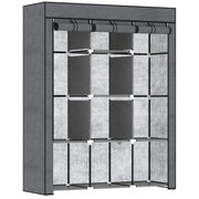 Dark Grey Fabric Portable Wardrobe with 8 Shelves and 2 Hanging Rods by HOMCOM