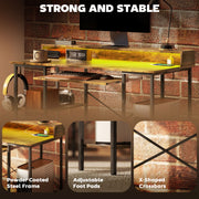 Reversible Computer Desk with LED Lights and Power Outlets 120cm Gaming Desk Rustic Brown by HOMCOM