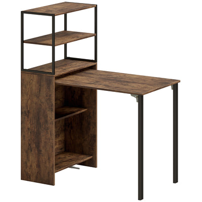 Bookcase With Fold Out Desk For Small Spaces, Hidden Storage, 105W x 60D x 127H cm