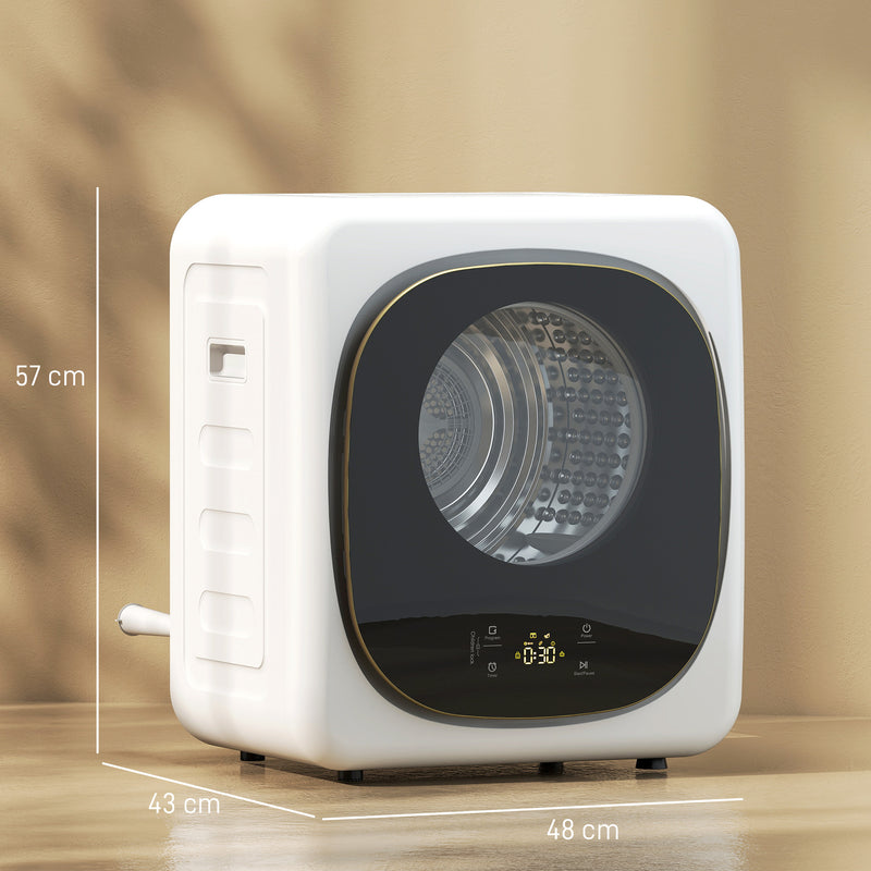 Portable 4kg Vented Tumble Dryer with Smart Sensor Timer and 5 Modes for Small Spaces White