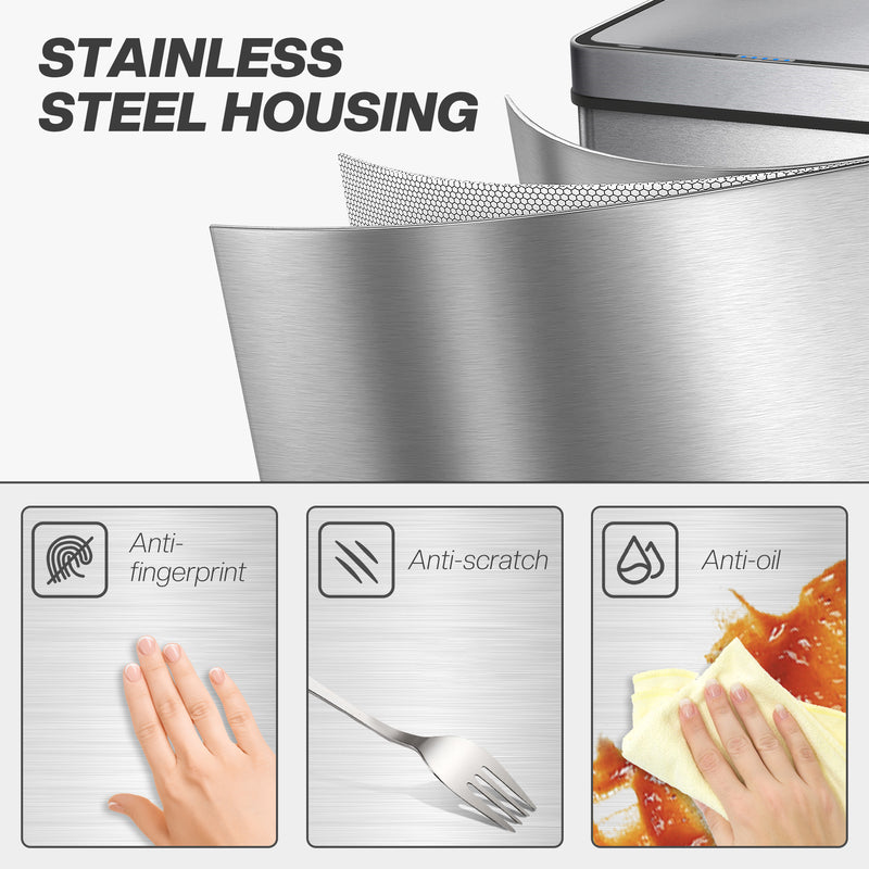 Sensor Bin 60L Touchless Waste Disposal with Odour Control for Kitchens and Offices Silver AOSOM