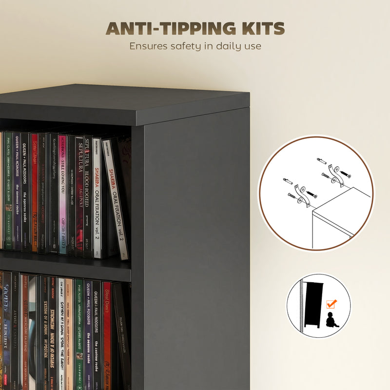 CD and Media Storage Shelves Set of 2 with Adjustable Compartments Black