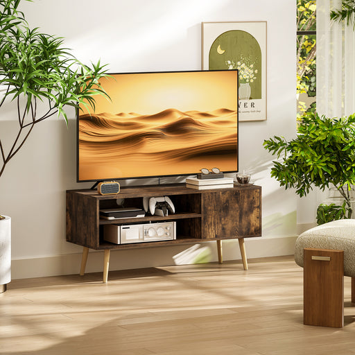 Brown TV Stand for TVs up to 55 Inches with Open Shelves and Cable Management