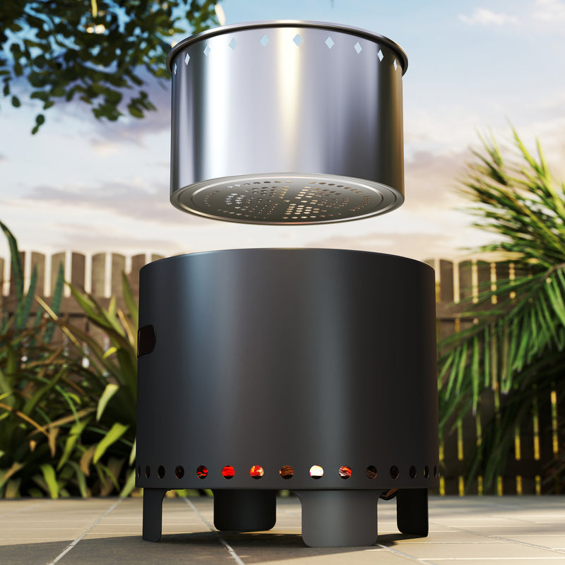 Smokeless Steel Fire Pit with Poker Grey Outdoor Heating by Outsunny