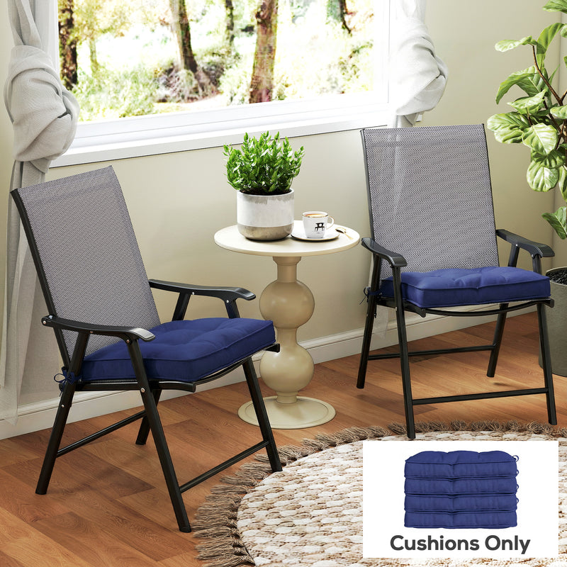 Garden Chair Cushions Set of 4 with Extra Padding and Tie Fastenings Dark Blue Outsunny