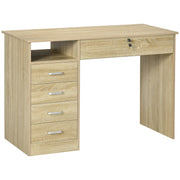Computer Desk with Drawers and Lockable Storage for Organised Home Office Oak AOSOM