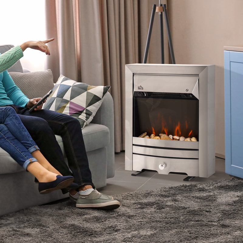 Electric Fireplace Heater with Adjustable Heat and Realistic Flame Effect Stainless Steel