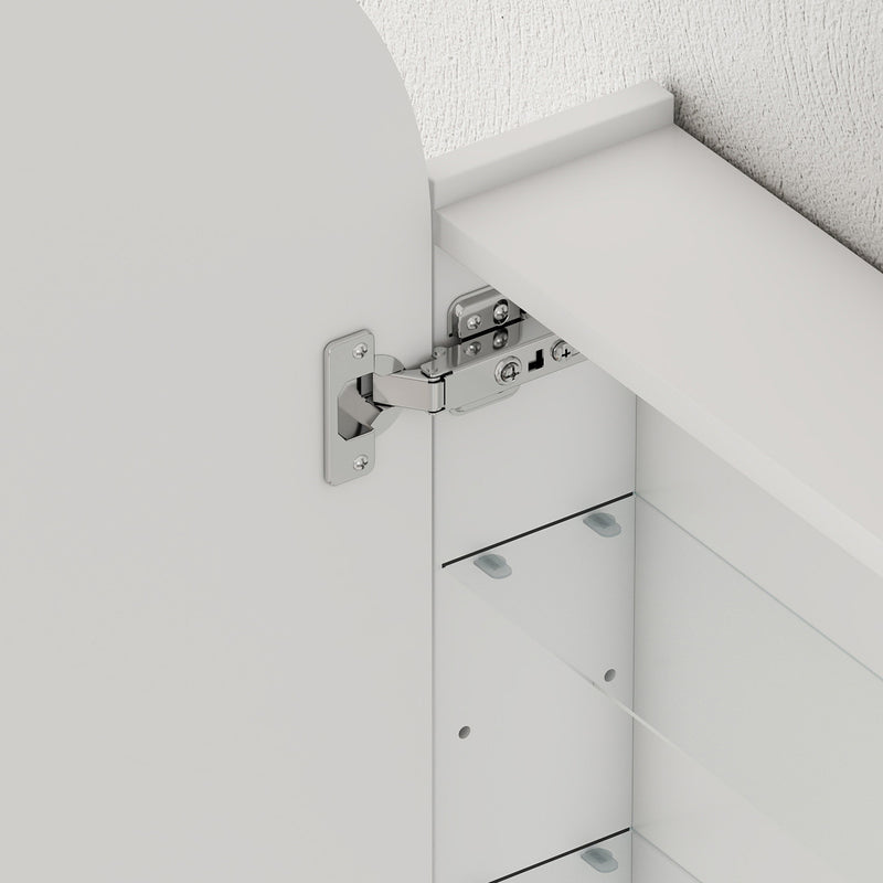 Arched Bathroom Mirror Cabinet with Adjustable Glass Shelves for Storage, White