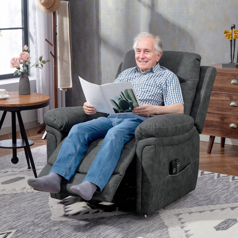 Grey Power Lift Recliner Chair with Heat Vibration Massage and USB Port for Elderly Support