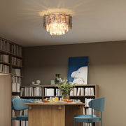 3 Light Vintage Ceiling Chandelier Flush Mount With Crystal Glass Shades For Living Room Gold