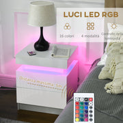 Set of 2 Bedside Tables with LED Lights and 4 Drawers Modern Storage Units White