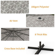 Black and White 3m Cantilever Garden Parasol with 360 Degree Rotation and Cross Base