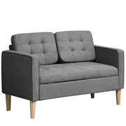2 Seater Sofa with Hidden Storage and Wood Legs Ideal for Small Living Rooms Grey