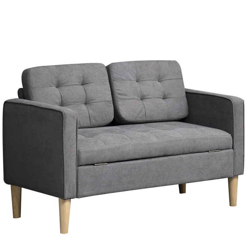 2 Seater Sofa with Hidden Storage and Wood Legs Ideal for Small Living Rooms Grey