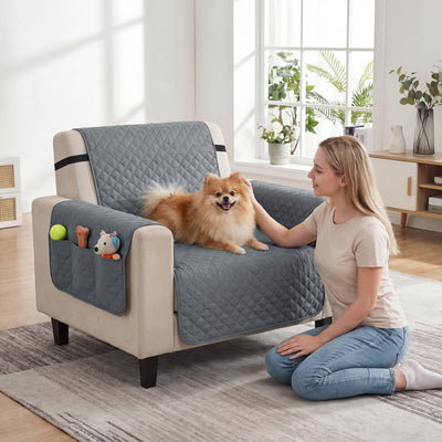 Waterproof Single Sofa Cover with Non Slip Backing and Storage Pockets Grey AOSOM