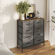 Industrial Chest of Drawers with 8 Fabric Storage Units and Wooden Top for Bedroom Rustic Brown and Grey