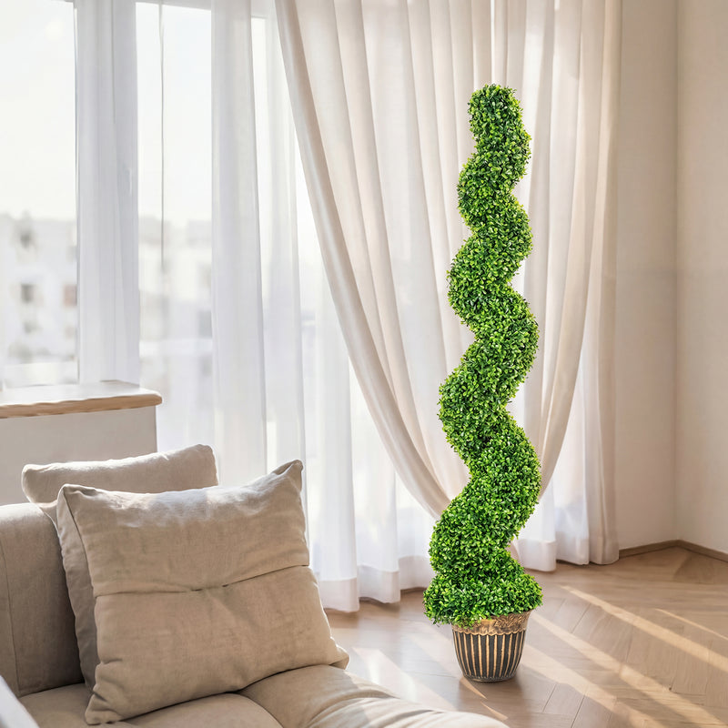 Artificial Spiral Boxwood Trees Set of 2 for Easy Care Indoor or Outdoor Greenery Green AOSOM